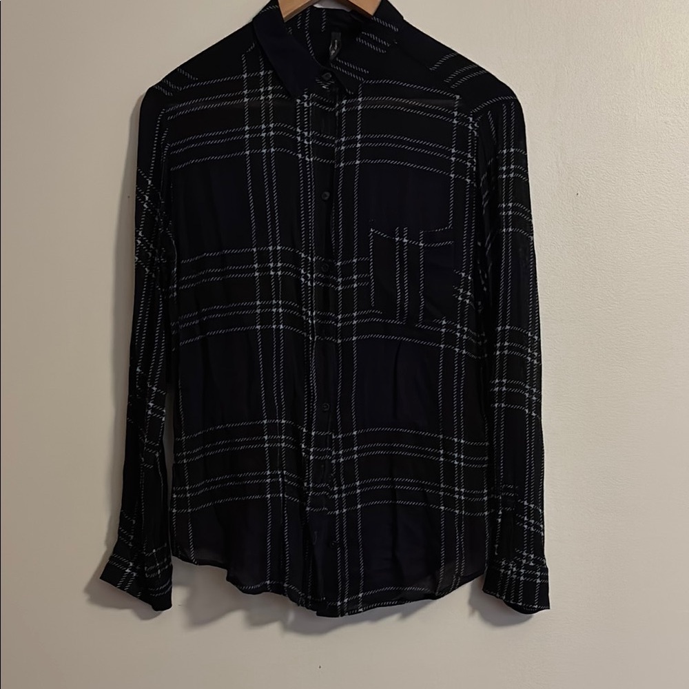 MANGO MNG Collection super soft semi sheer plaid missing fabric tag size 4